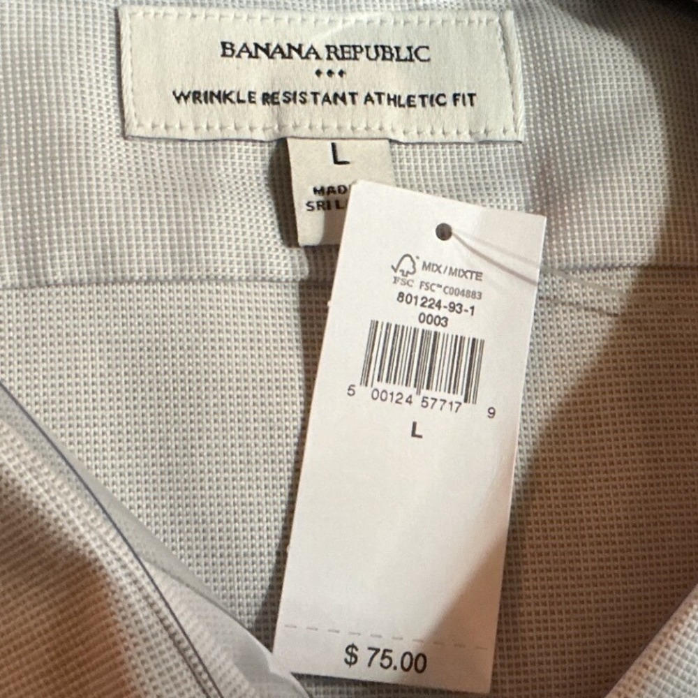 Banana Republic Athletic Fit Wrinkle Resistant Dress Shirt Large Grey New W Tags - Picture 2 of 6